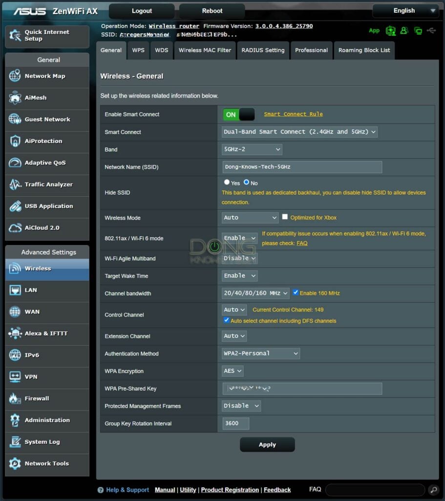 AiMesh 5GHz 2 Band Settings