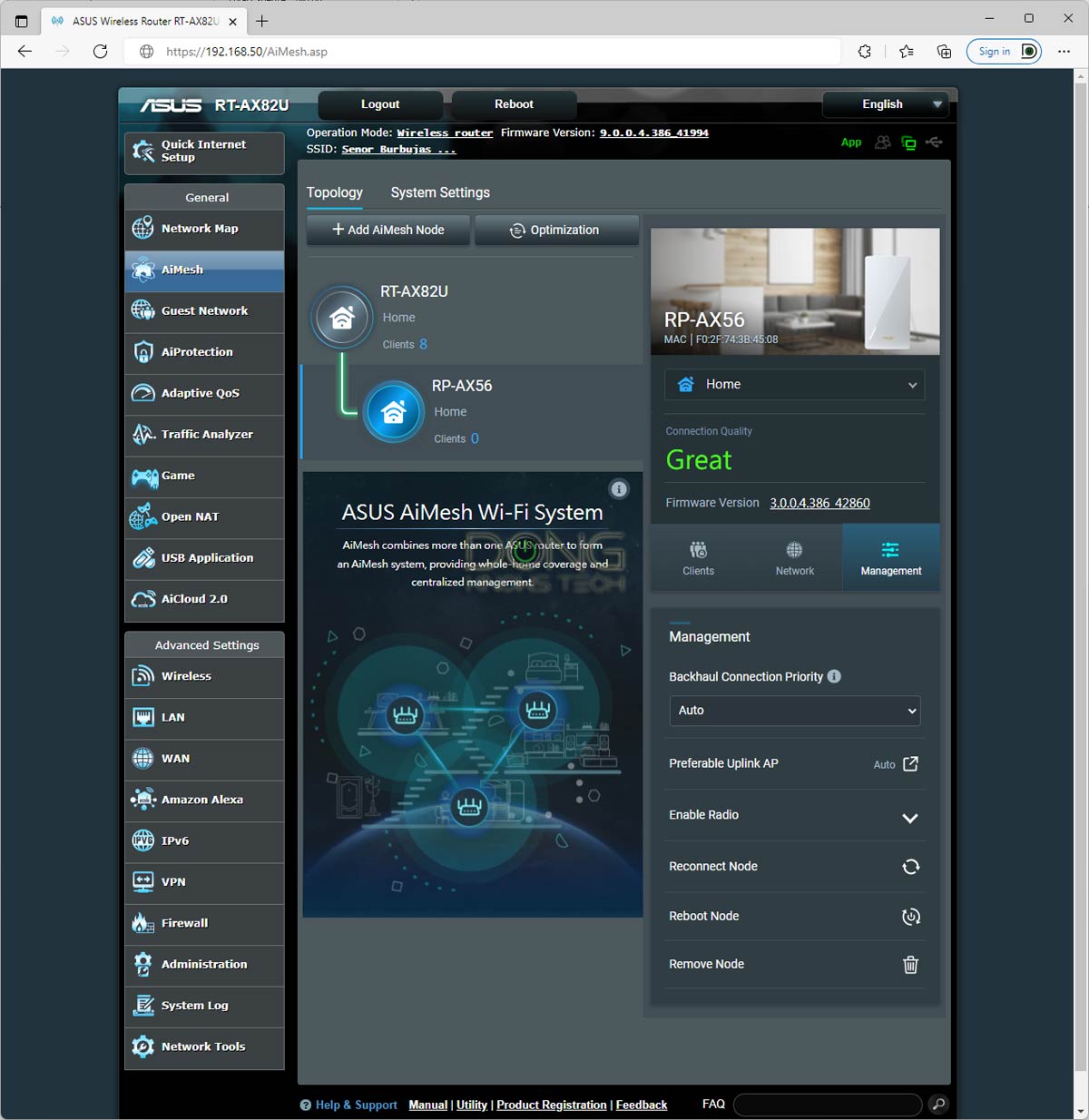 Asus AiMesh Interface RT-AX82U RP AX56
