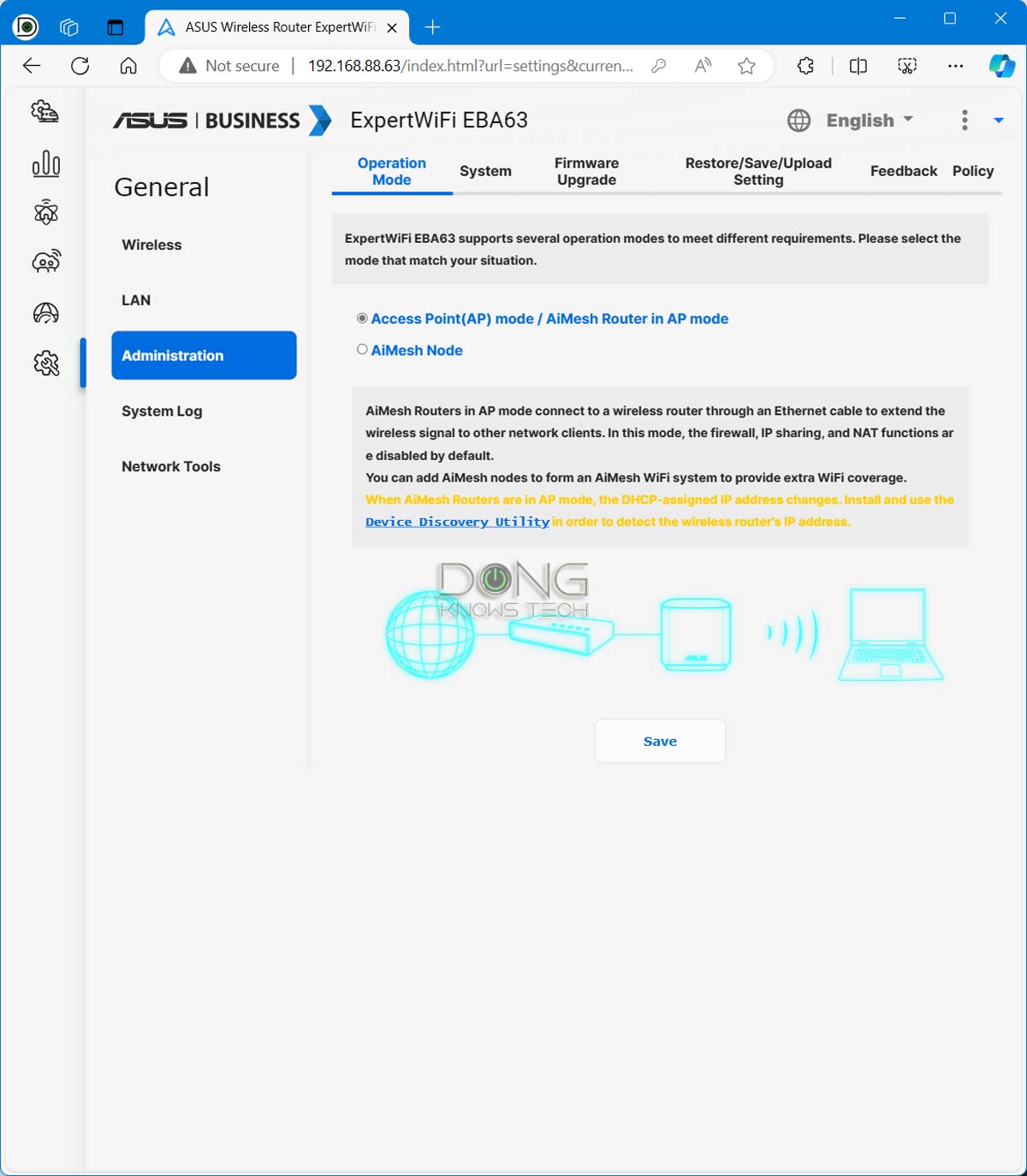 Asus ExpertWiFi EBA63 Operation Modes