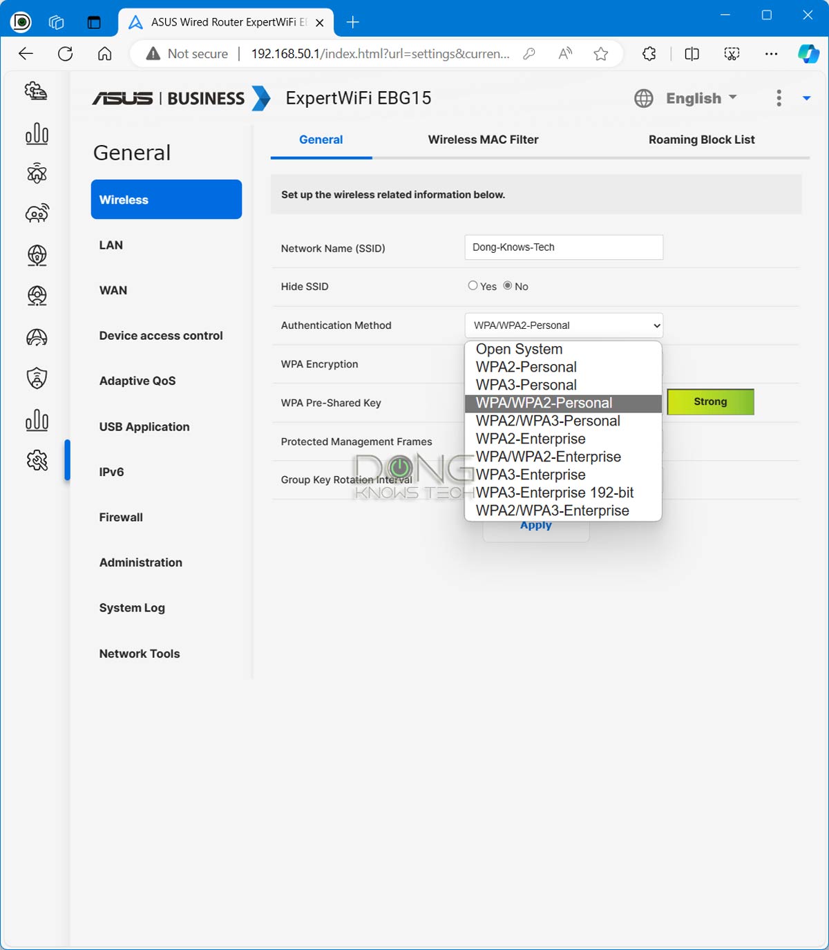 Asus ExpertWiFi EBG15 Wi-Fi Settings