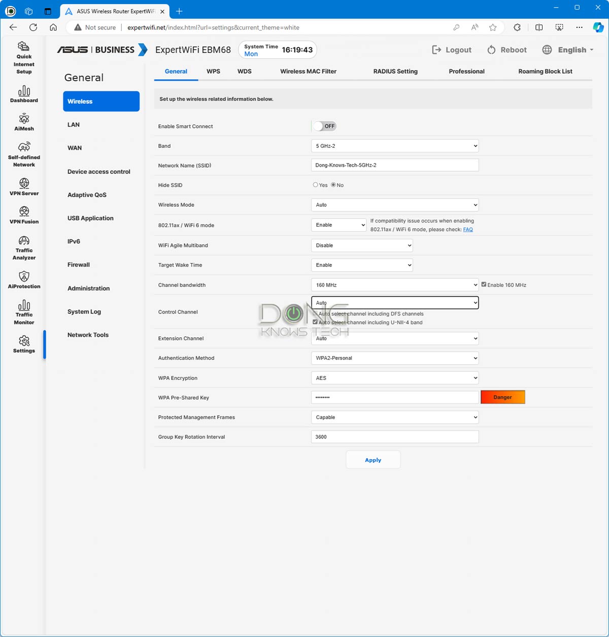 Asus ExpertWiFi EBM68 Wi-Fi setting with UNII-4