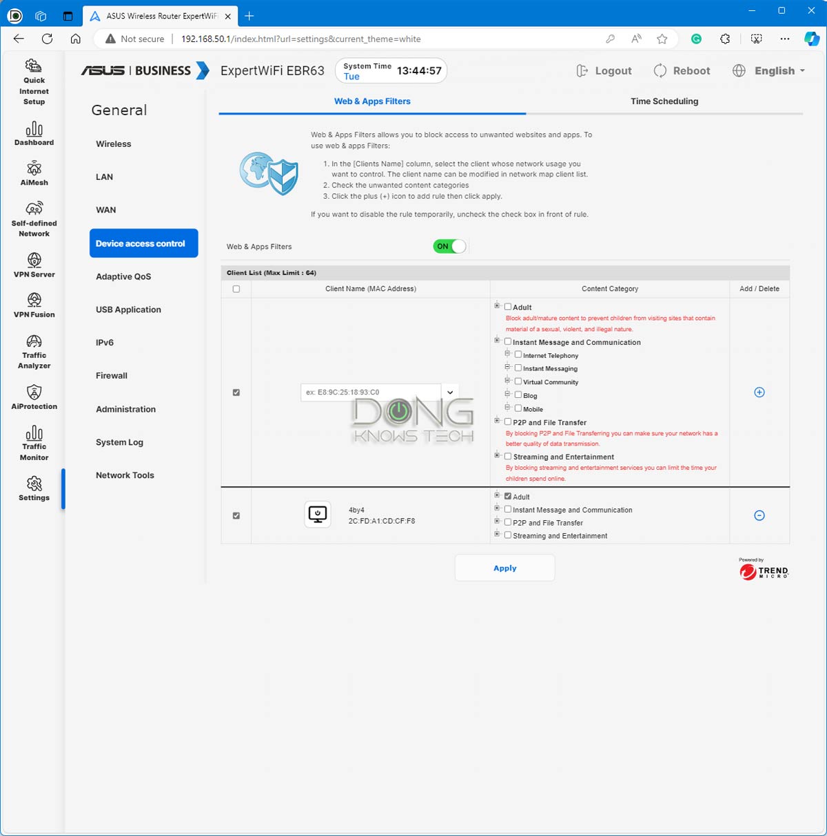 Asus ExpertWiFi EBR63 Parental Control