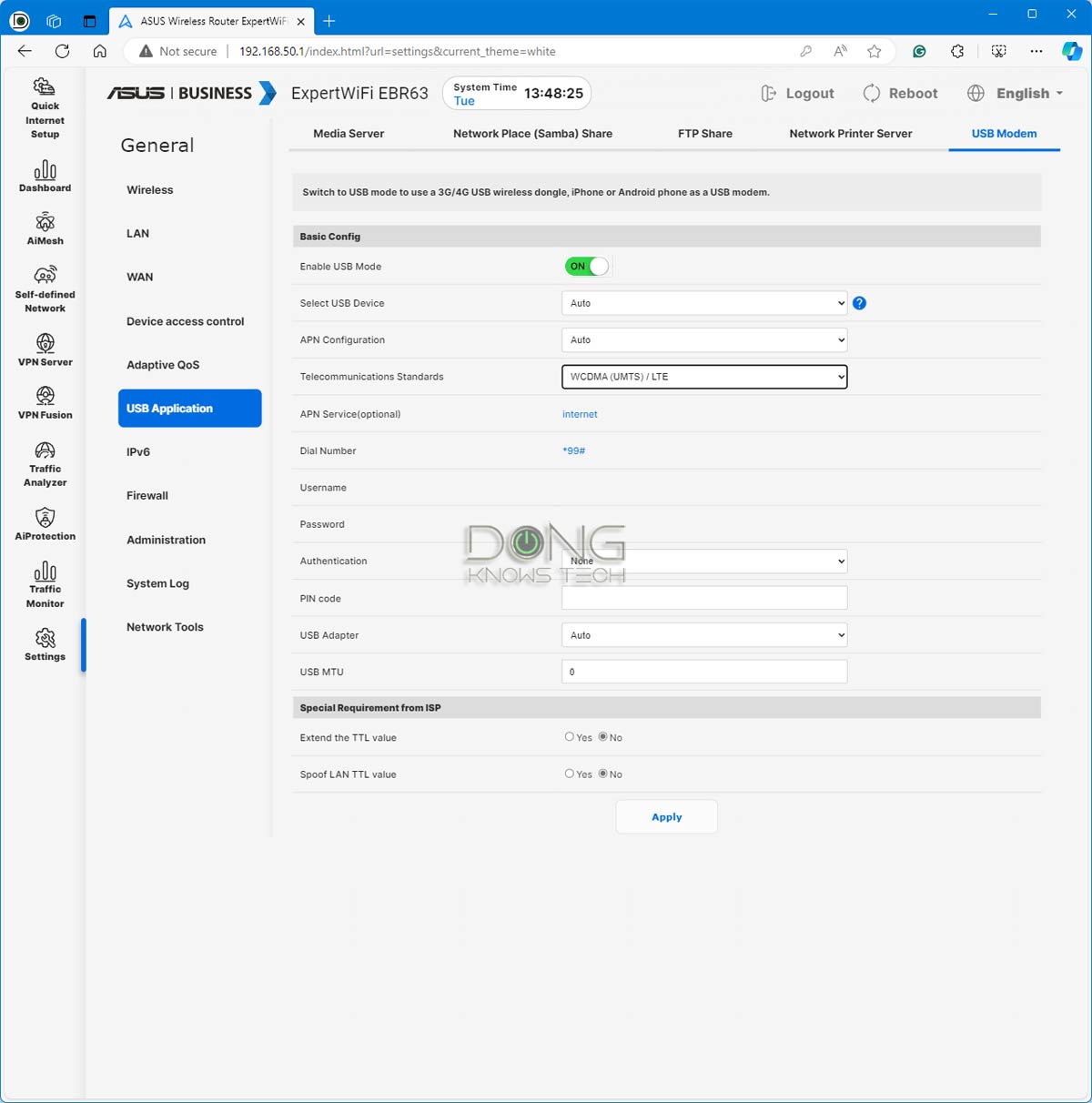 Asus ExpertWiFi EBR63 USB Applications