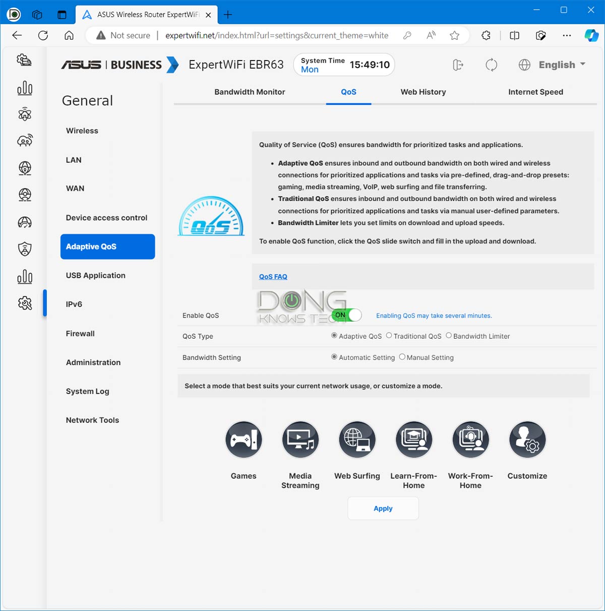 ASUS ExpertWiFi EBR63 Web User Interface Adaptive QoS