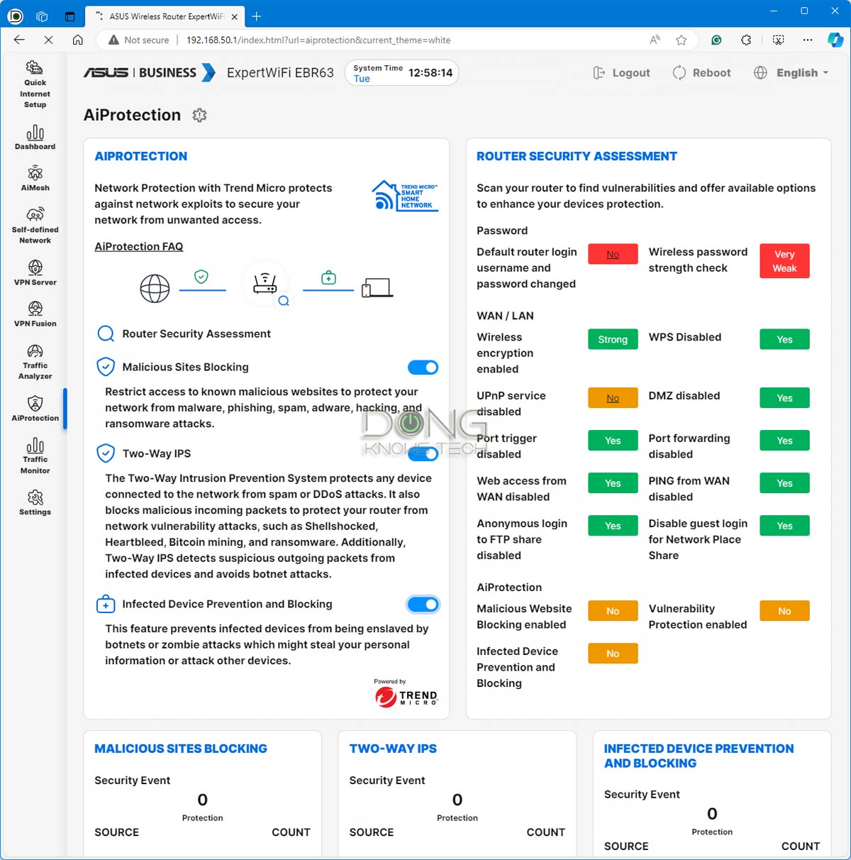 ASUS ExpertWiFi EBR63 Web User Interface AiProtection