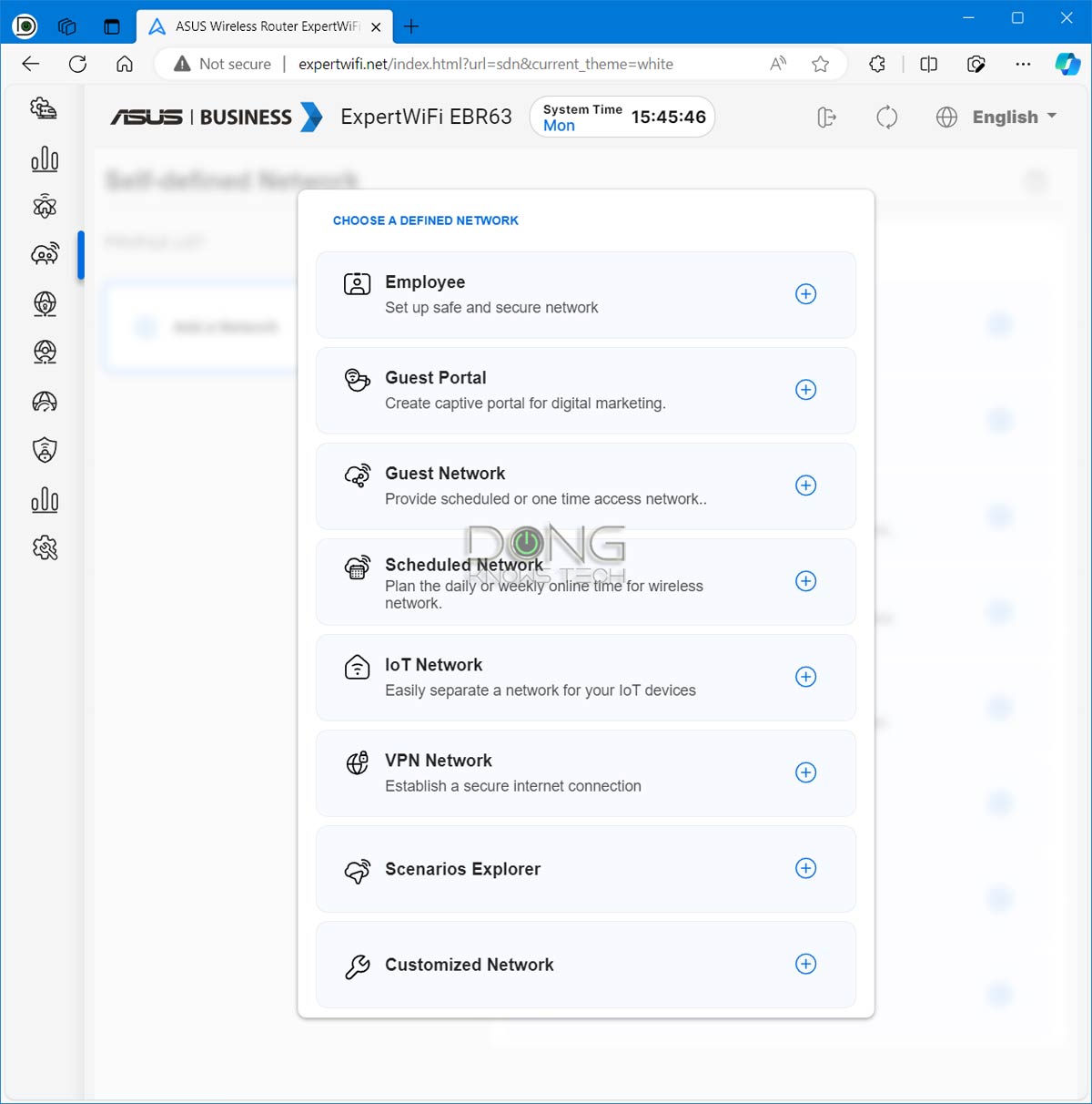 ASUS ExpertWiFi EBR63 Web User Interface Defined Network