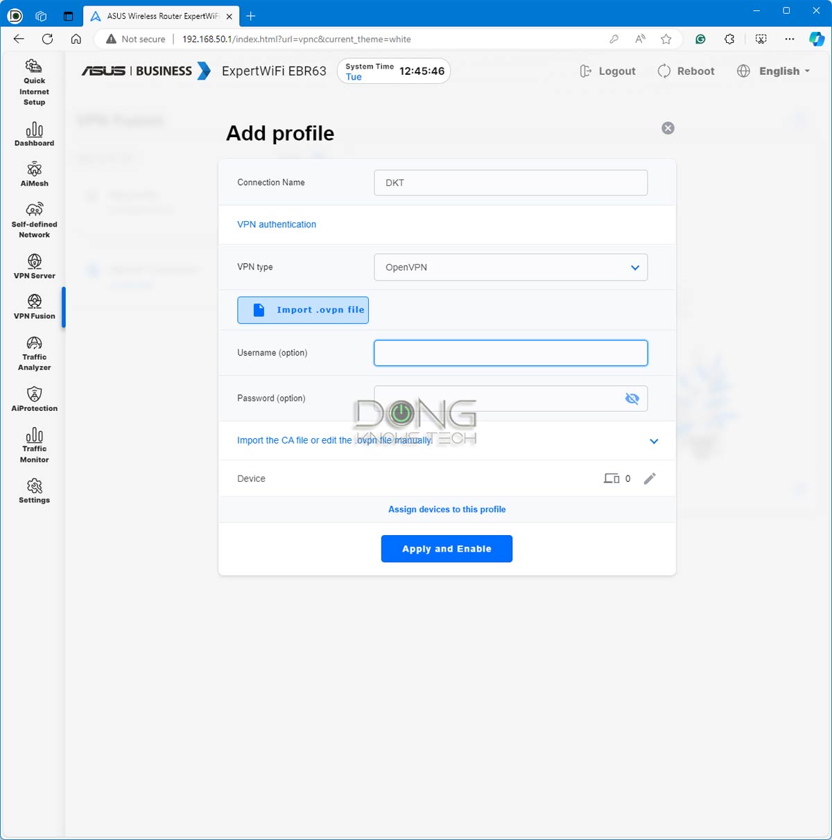 ASUS ExpertWiFi EBR63 Web User Interface VPN Fusion