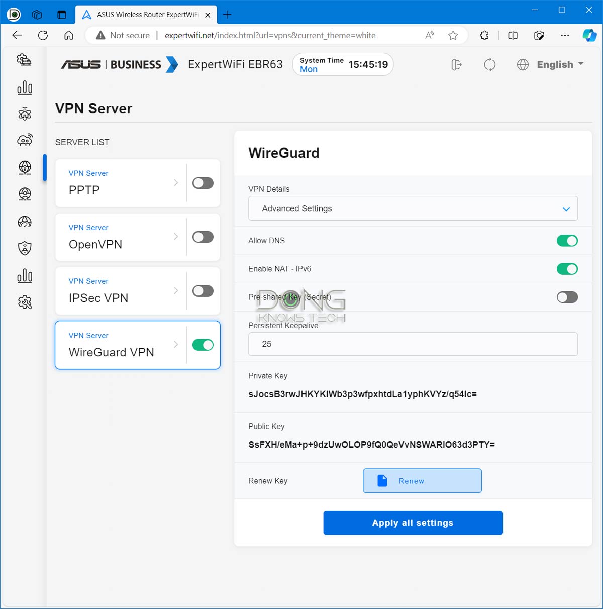 ASUS ExpertWiFi EBR63 Web User Interface VPNs