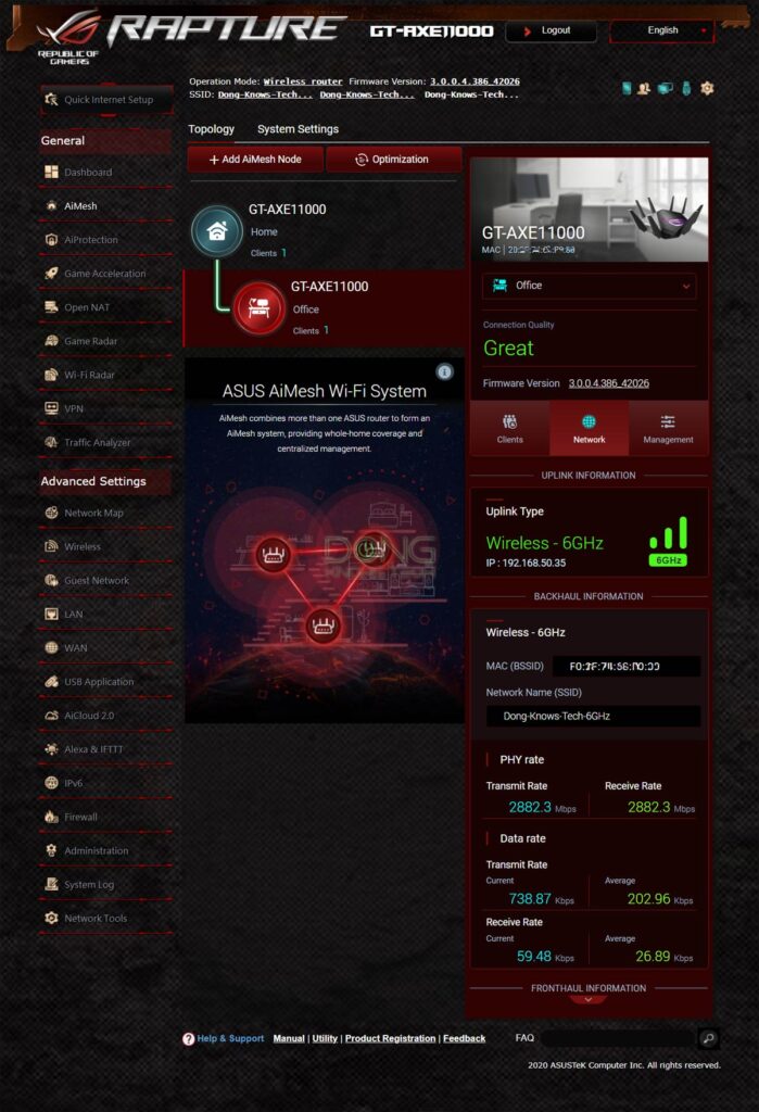 Asus GT-AXE11000 AiMesh Settings