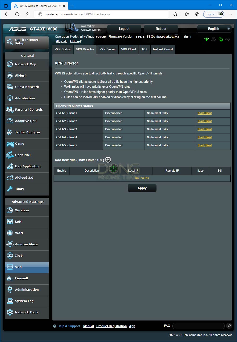 Asus GT-AXE16000 AiMesh with Merlin Firmware Tor and VPN Director Support