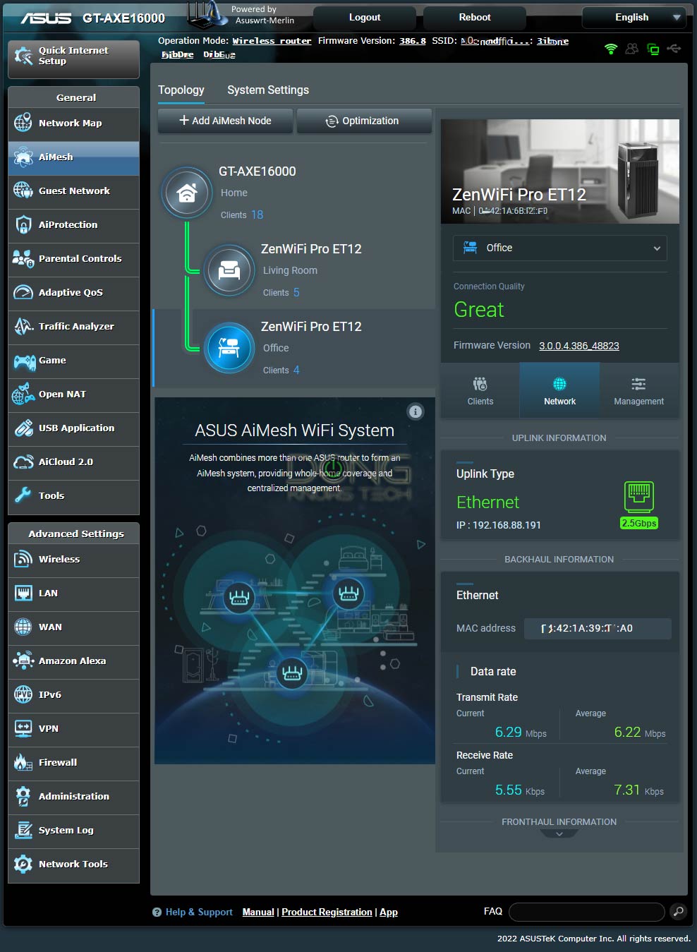 Asus GT-AXE16000 AiMesh with ZenWiFi Pro ET12 Merlin Firmware