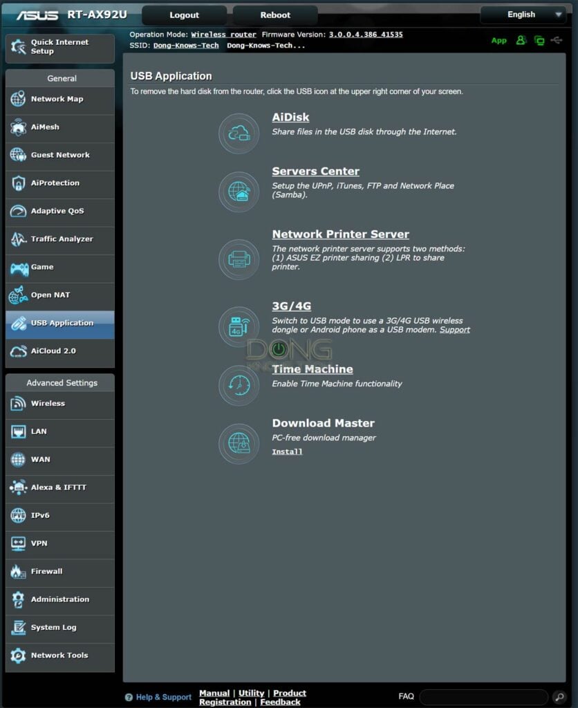 Asus RT-AX92U USB Features