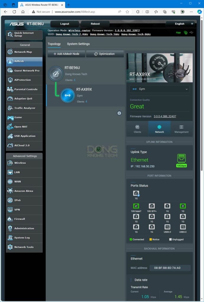 Asus RT-BE96U AiMesh Page