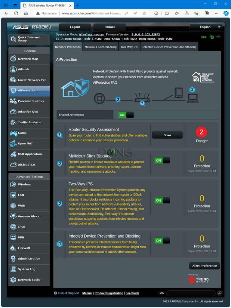 Asus RT-BE96U Web Interface AiProtection