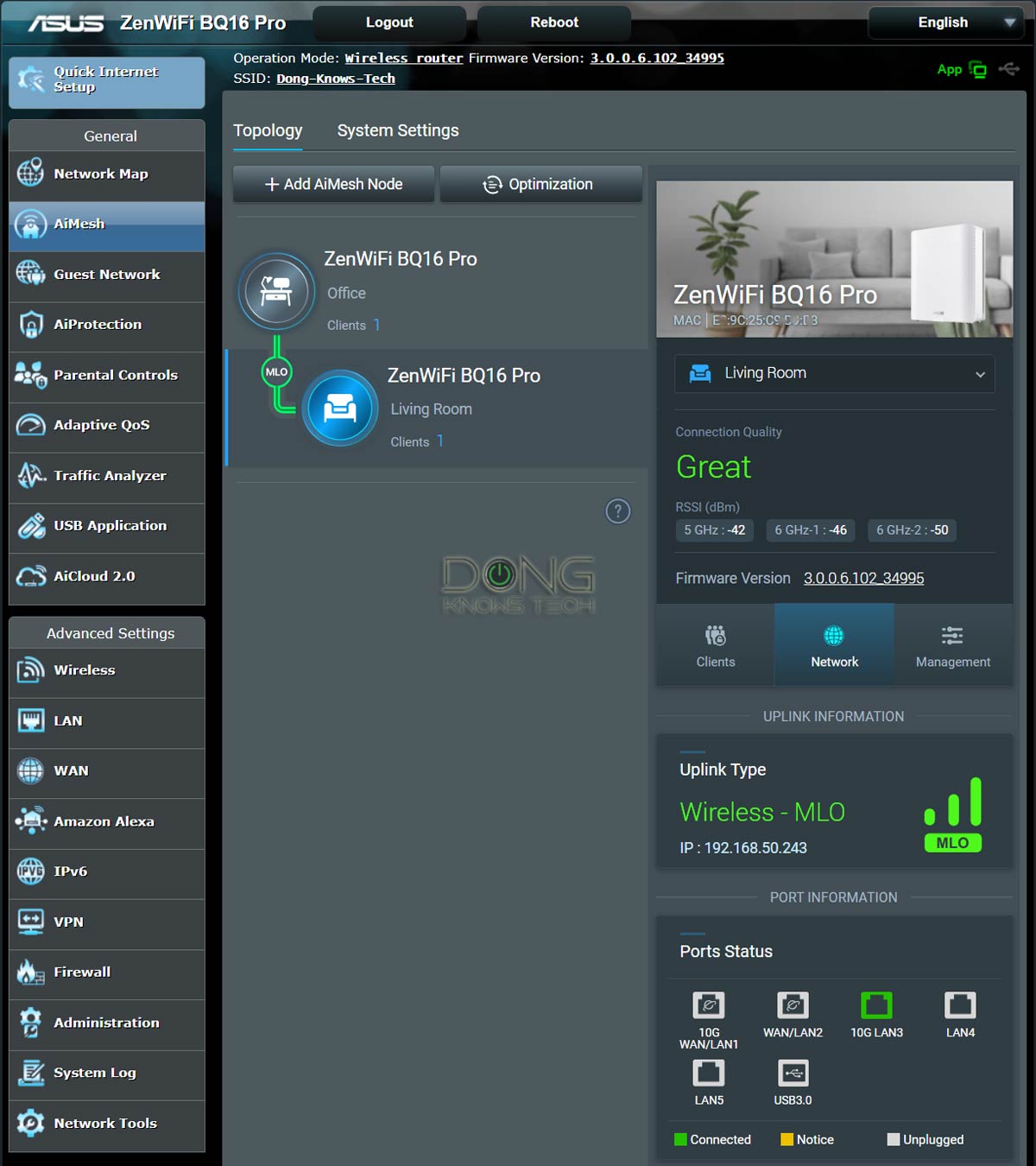 Asus ZenWiFi BQ16 Pro Backhaul via MLO