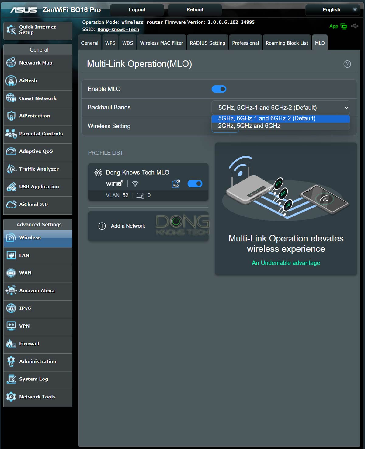 Asus ZenWiFi BQ16 Pro MLO Options