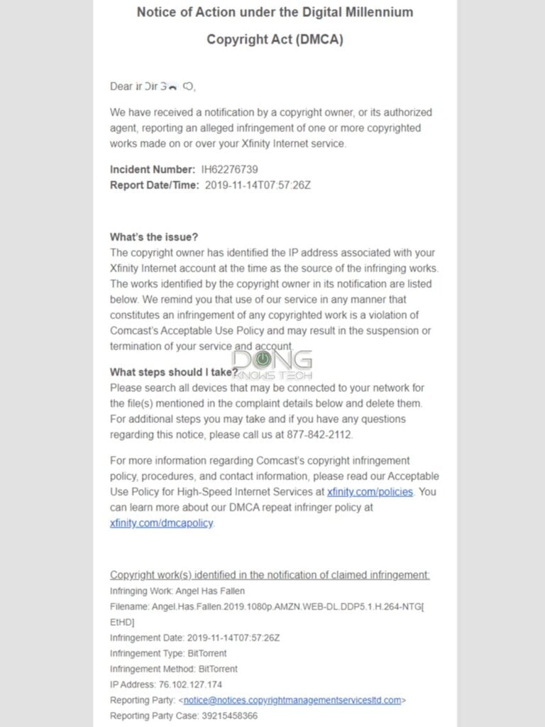 Comcast DMCA Notice