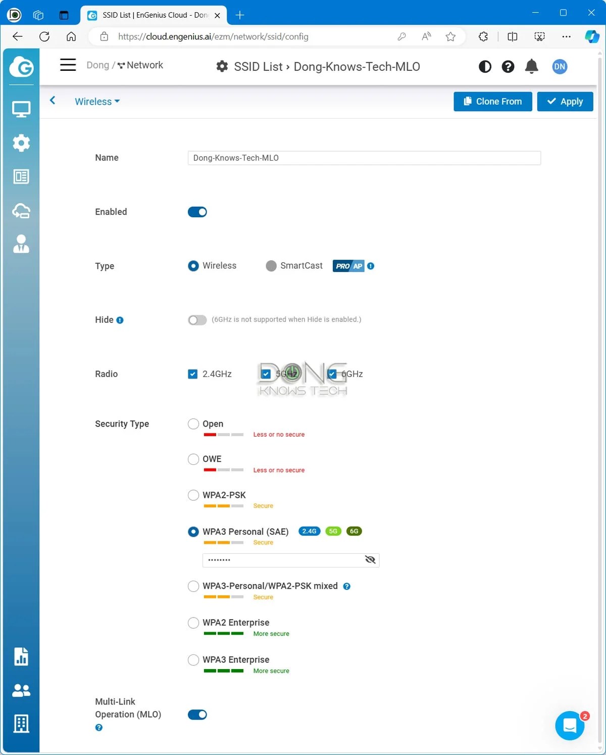 EnGenius ECW526 Cloud Manage Web Interface Wi-Fi Settings