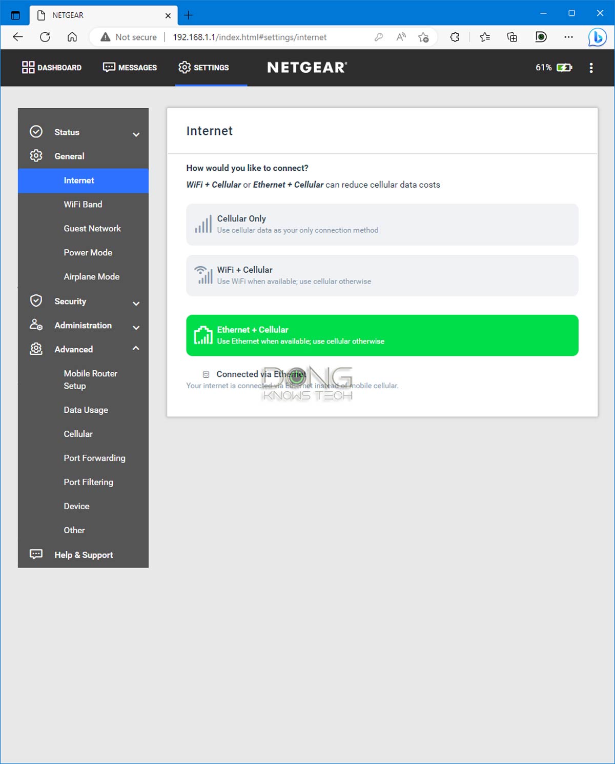 Netgear M6 Pro Internet Mode