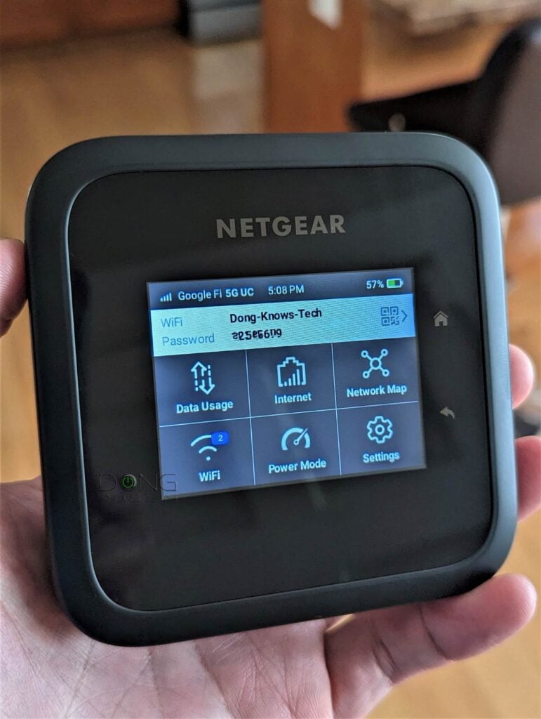 Netgear MR6550 Nighthawk M6 Pro 5G WiFi 6E Hotspot Router Front when Turned On