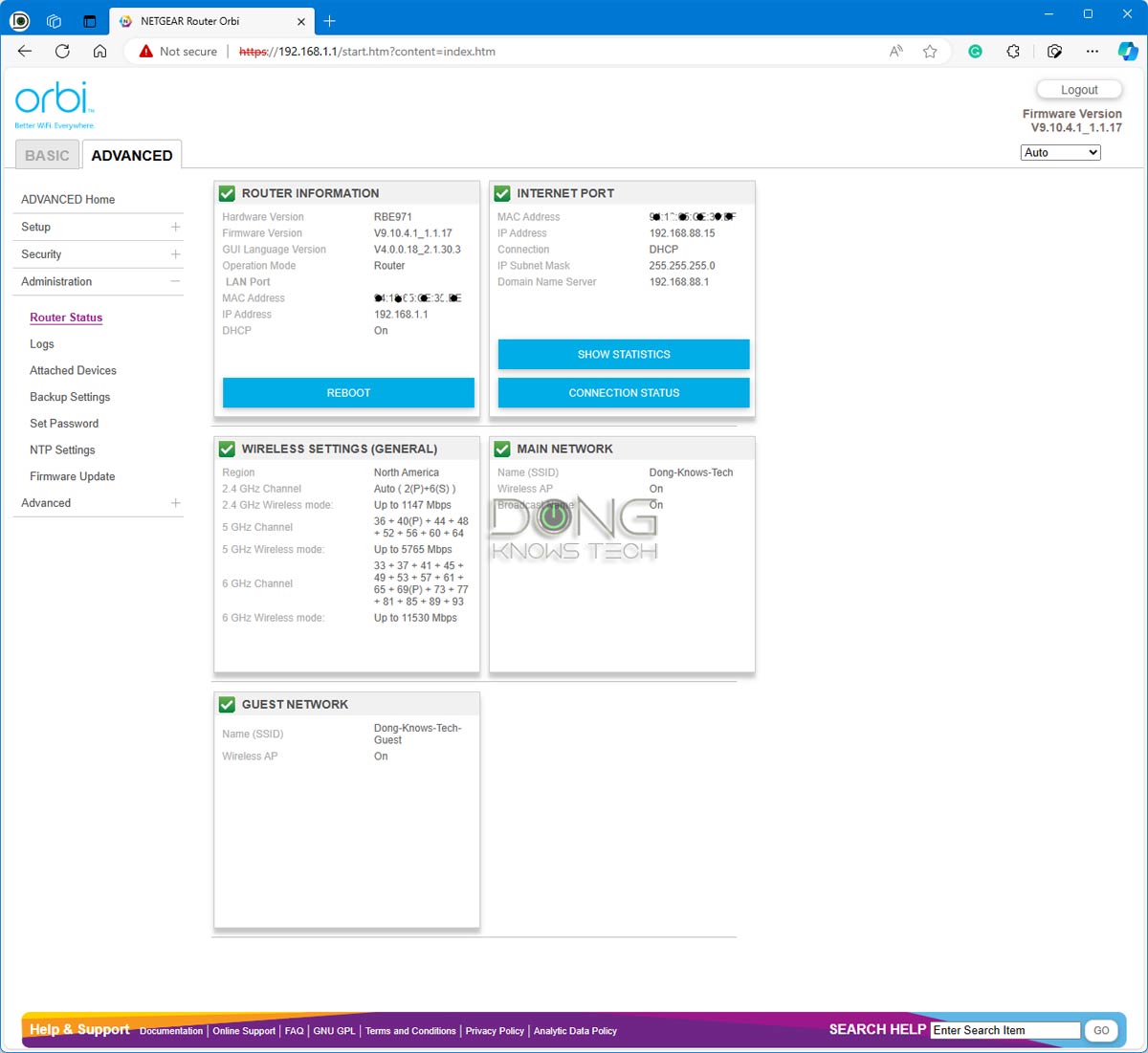 Netgear Orbi 970 Series Router Status