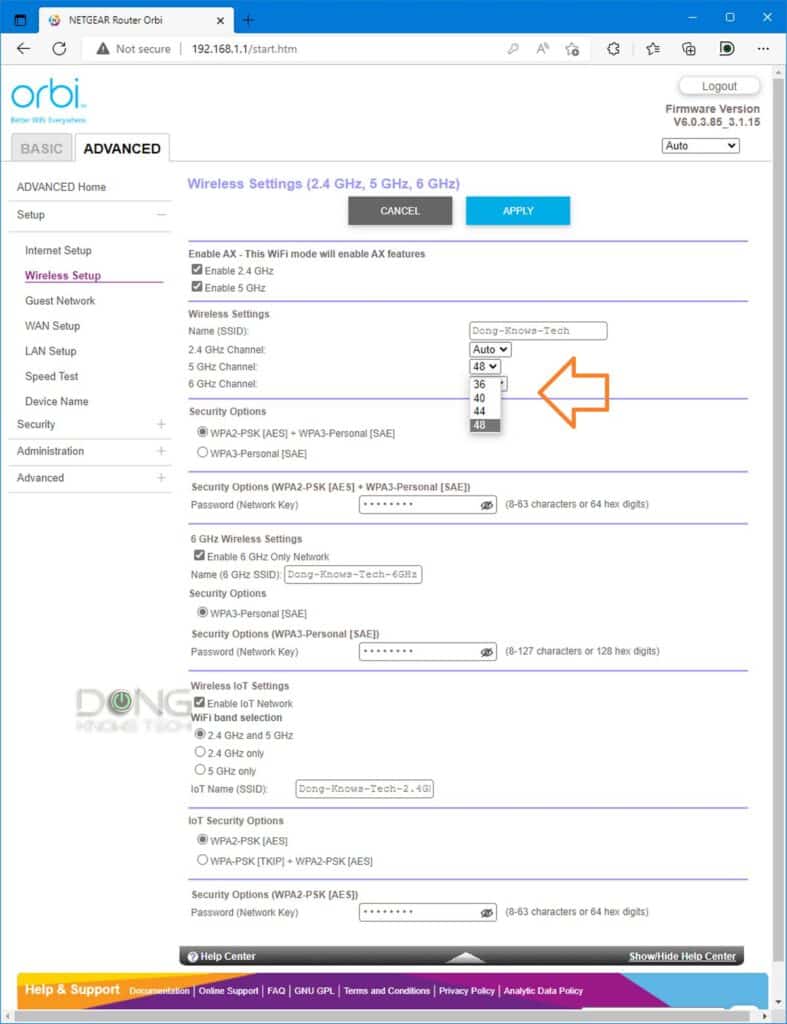 Netgear Orbi RBRE960 Wi-Fi Settings