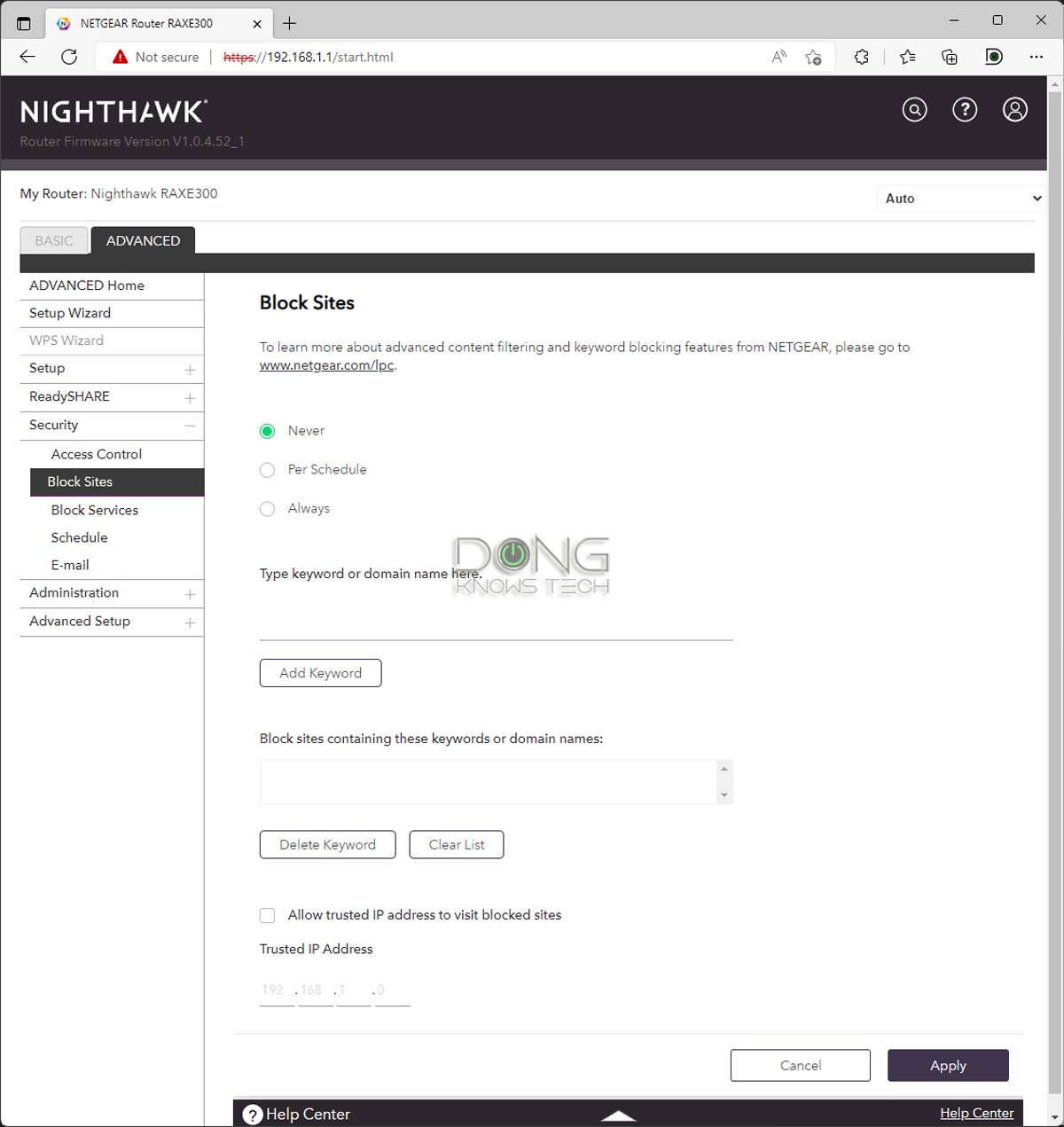 Netgear RAXE300 Security Settings