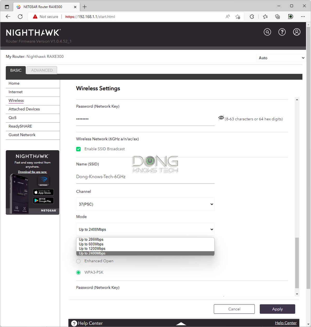 Netgear RAXE300 Wi-Fi Settings