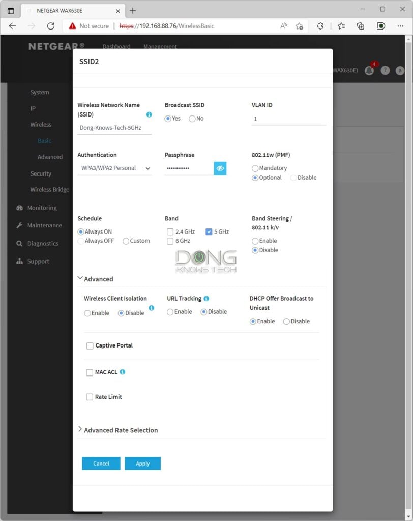 Netgear WAX630E Wi-Fi Settings