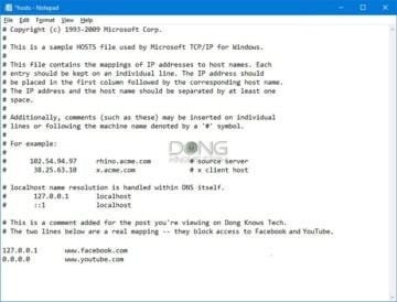Sample Windows Hosts File