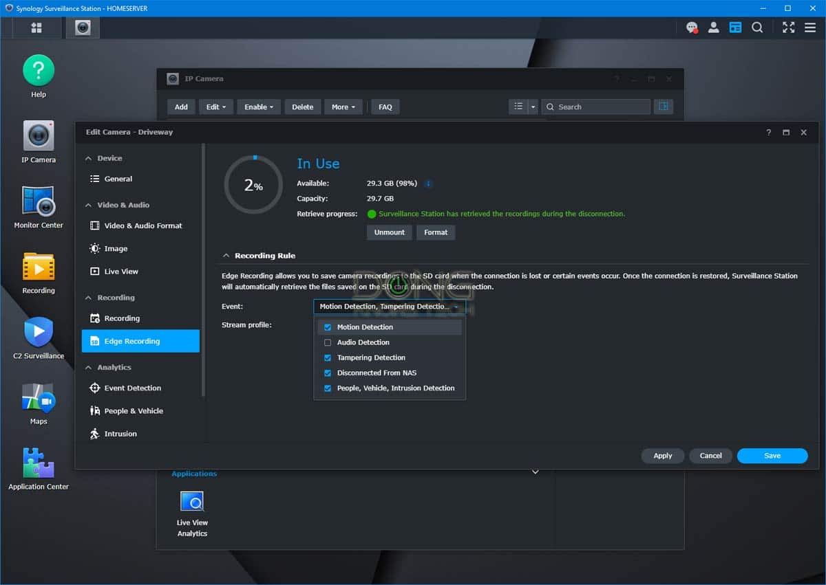Synology TC Cam Edge Recording