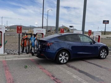 Tesla Supercharger Car with Tow Hitch and Short Cable