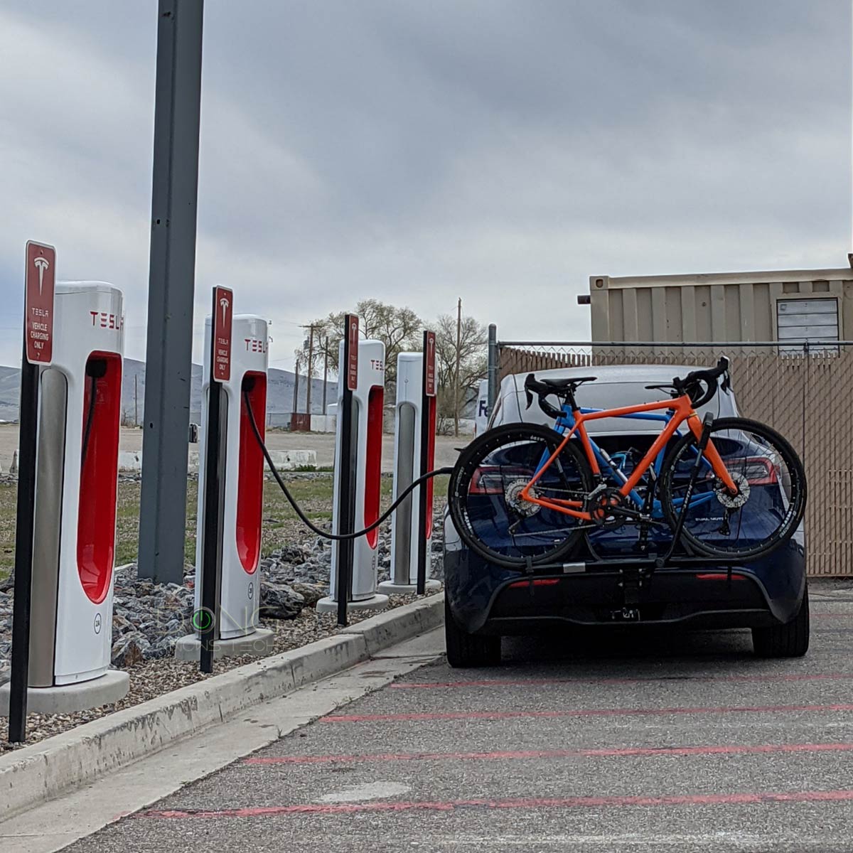 Tesla Supercharger Car with Tow Hitch