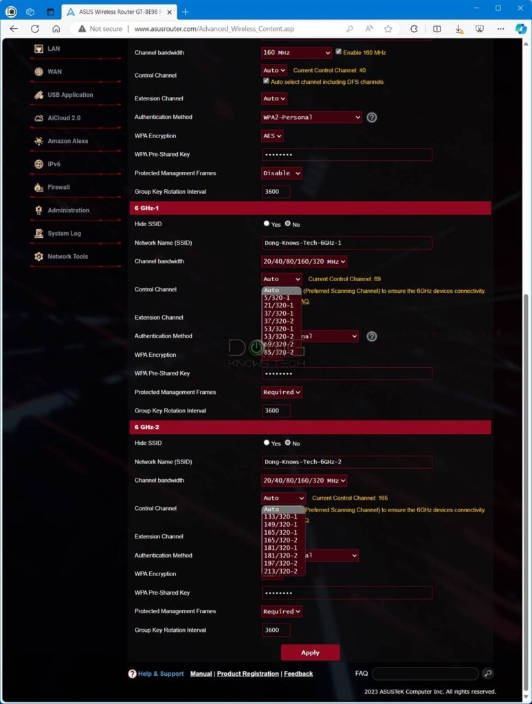 The Asus GT-BE98 Pro has two 6GHz bands each occupying the lower and upper parts of the spectrum