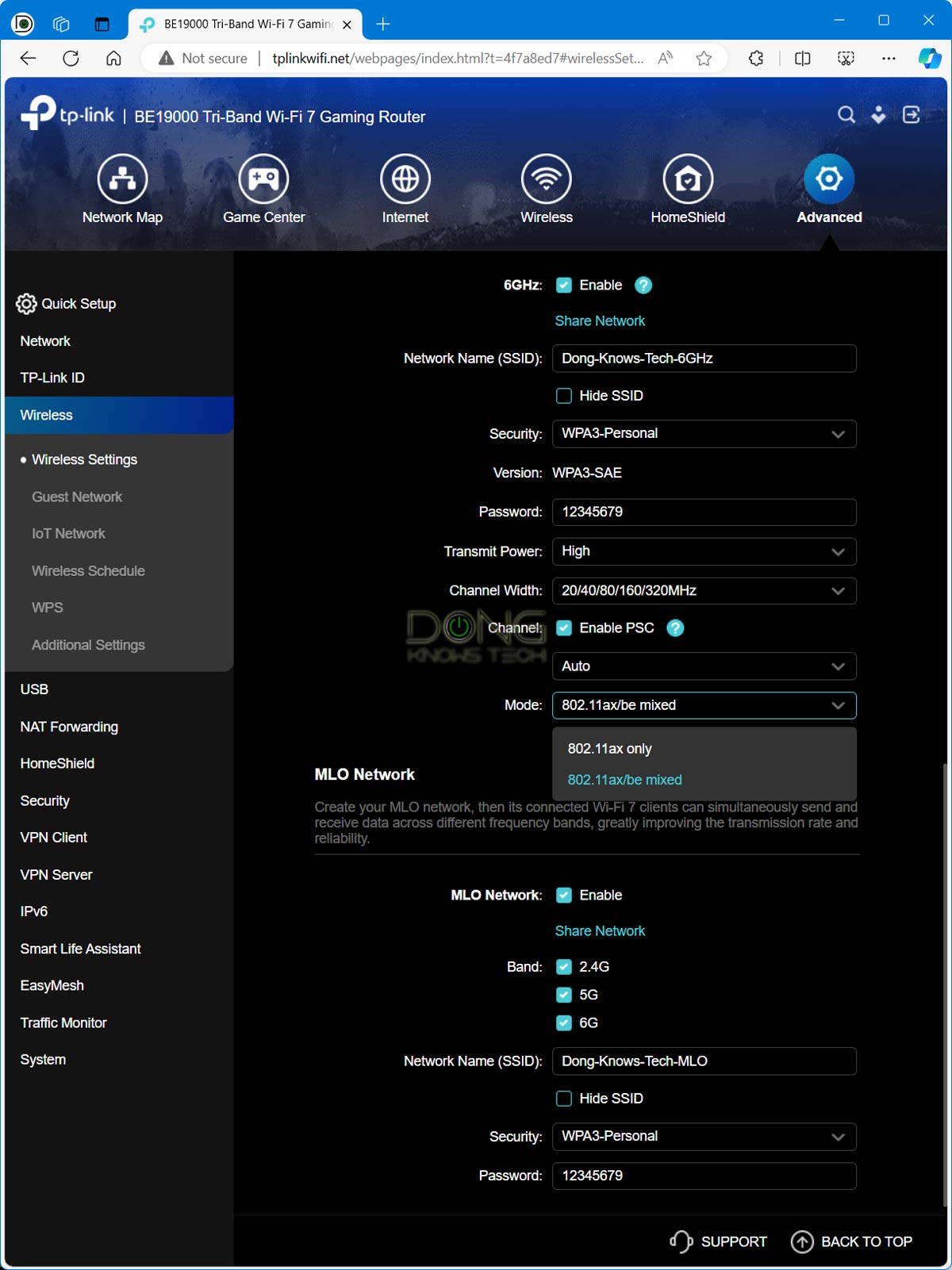 TP-Link Archer GE800 Wi-Fi Settings