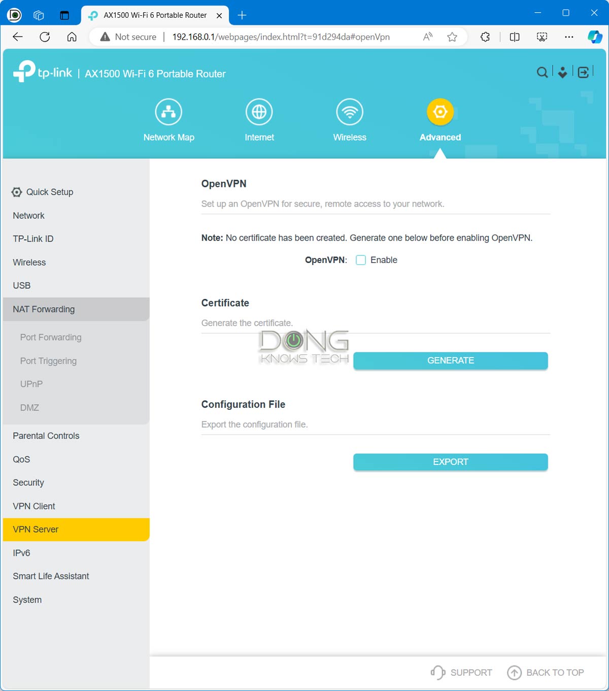 TP-Link TL WR1502x VPN Server