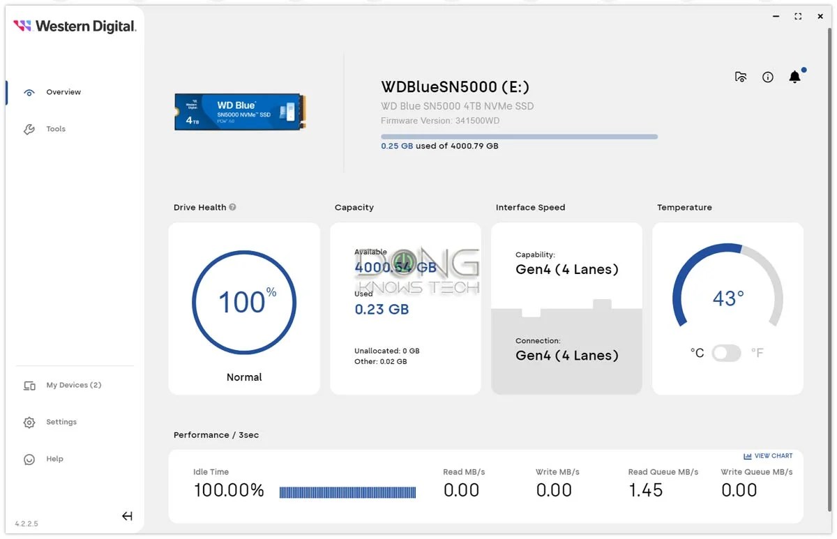 WD Blue SN5000 Dashboard