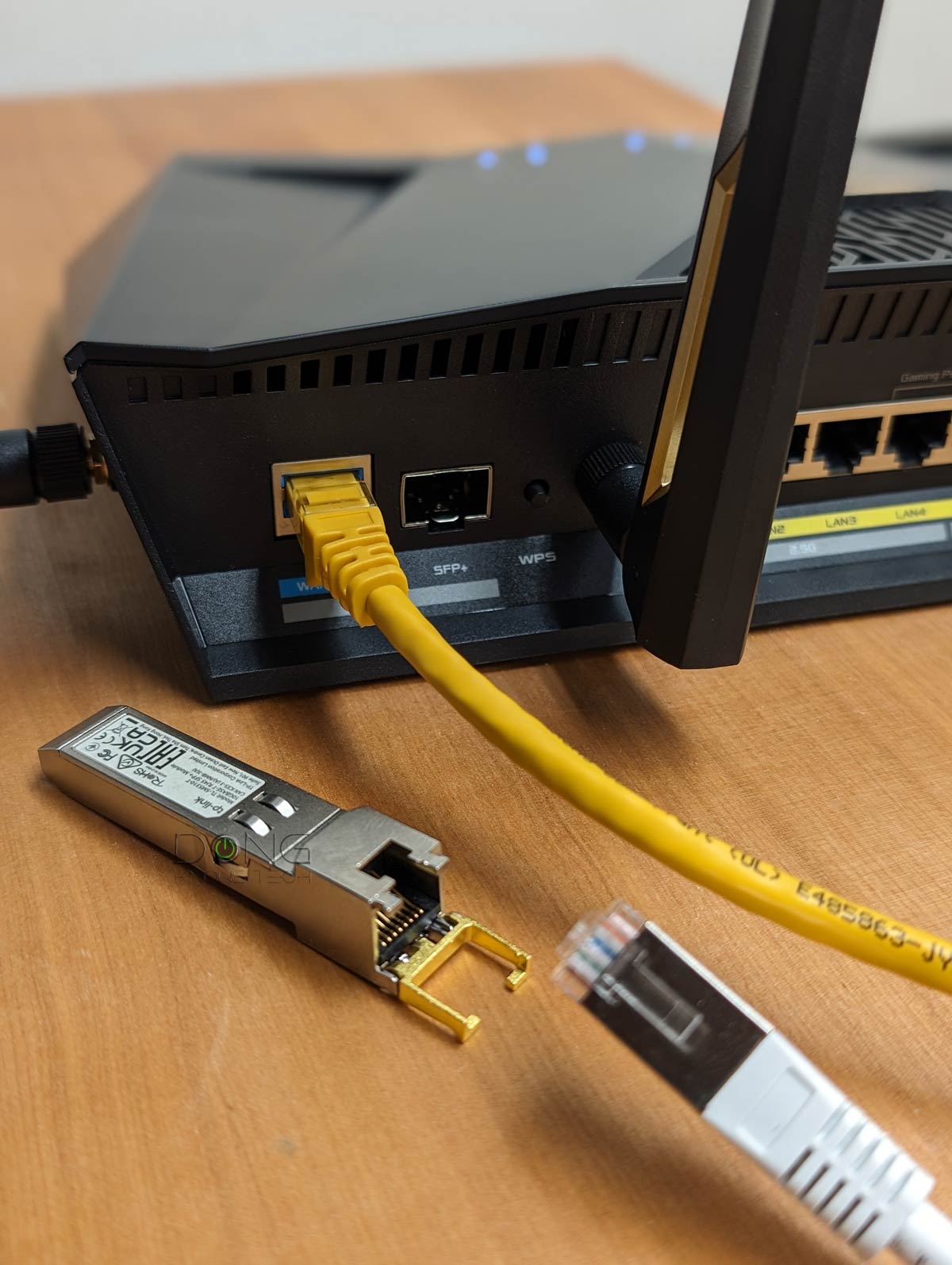 You need a SFP+ to BASE-T adapter to use the Asus RT-BE88U with two 10GBASE-T devices