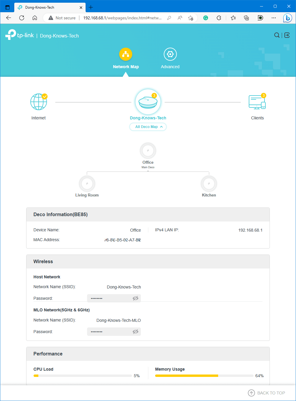 Deco BE85 Web Interface Network Map