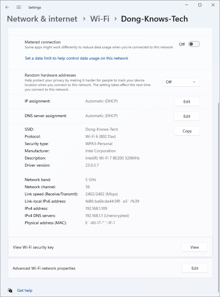 Intel BE200 320MHz Connection with a Wi-Fi 6 Router Status