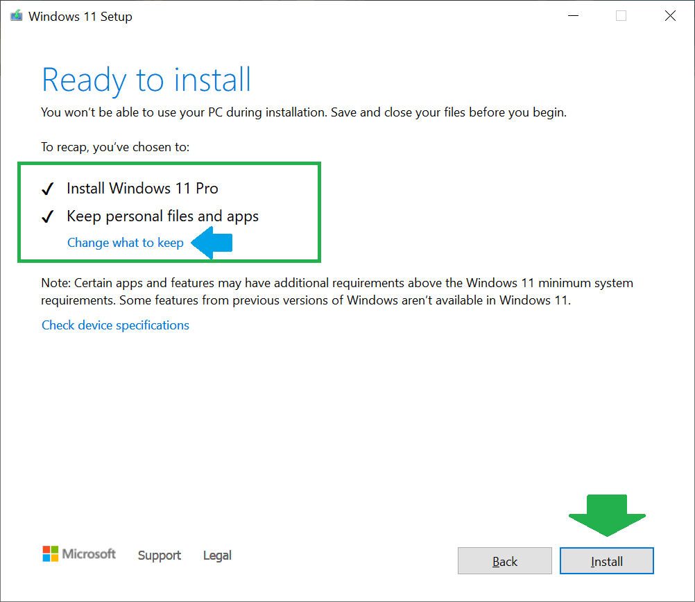 Windows 11 Upgrade Default options